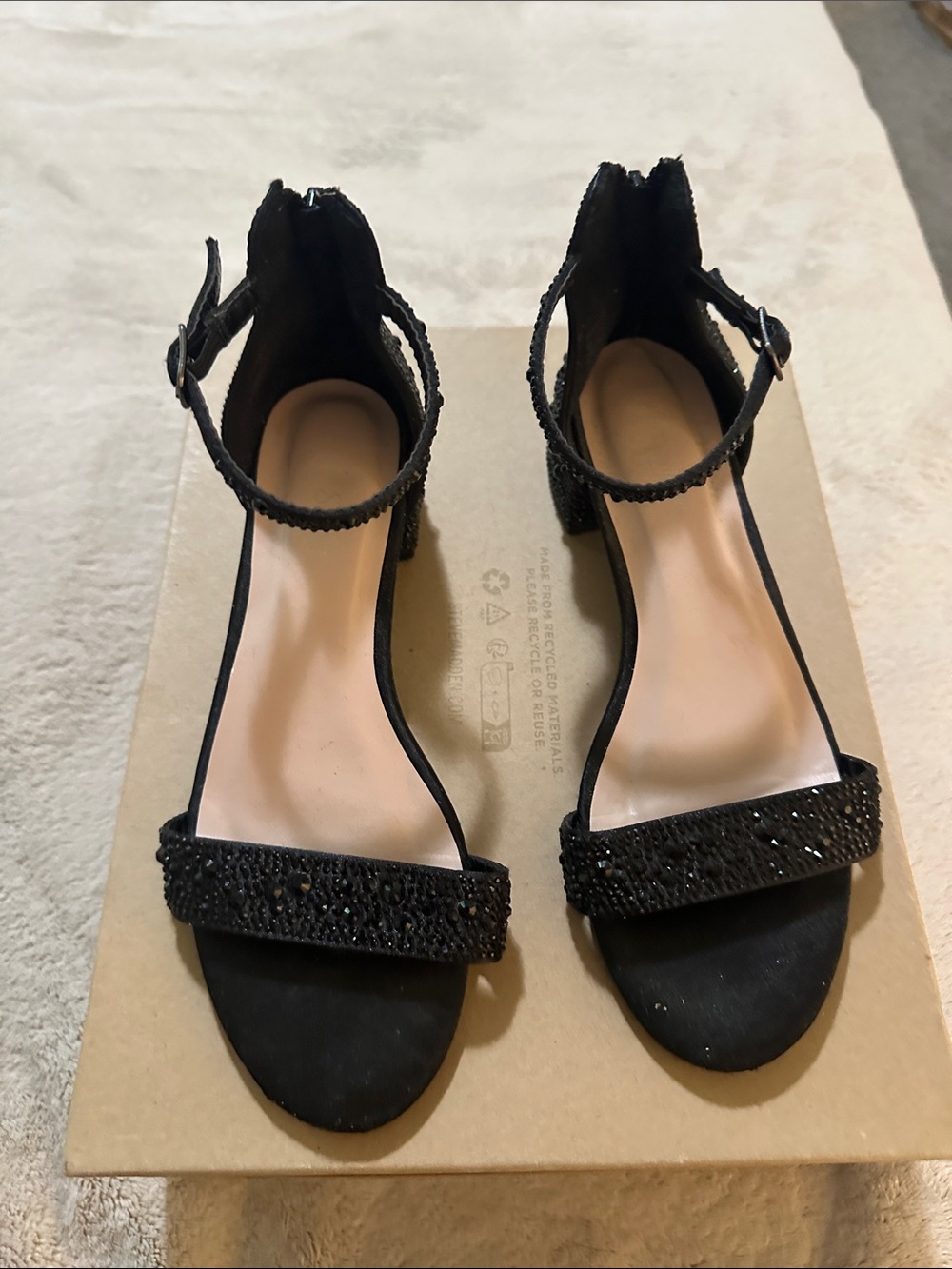 Girls' Black Beaded Ankle-Strap Dress Sandals